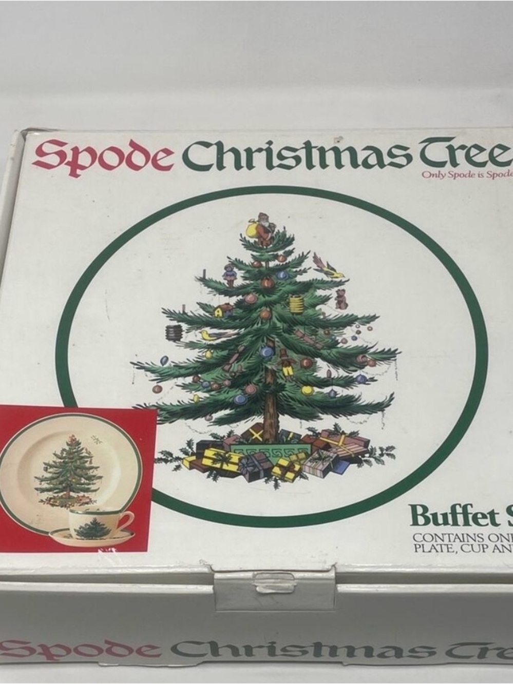 Spode Christmas Tree Green and Red Buffet Set Box Art